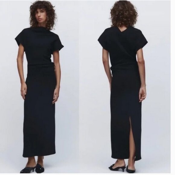Zara Dresses & Skirts - Zara Elegant Black Draped Maxi Dress, NWT, M